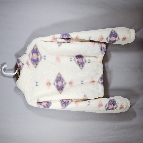 Cozy Fleece Sweater- Cream with Purple and Pink Accents Girls Size L - Picture 2 of 4